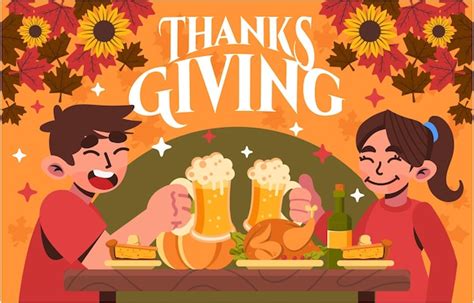 Premium Vector Couple Having Thanksgiving Dinner