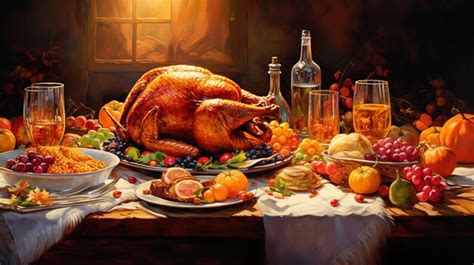 Premium AI Image | Thanksgiving day dinner oil painting