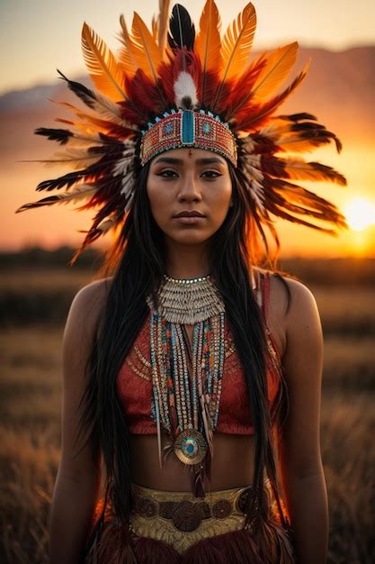 Premium Ai Image Beautiful Sexy Native American Woman In Traditional Tribal Costume