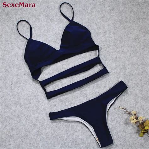 Sexemara Strappy Bikini Hollow Out Beachwear Top Lace Up Swimsuit