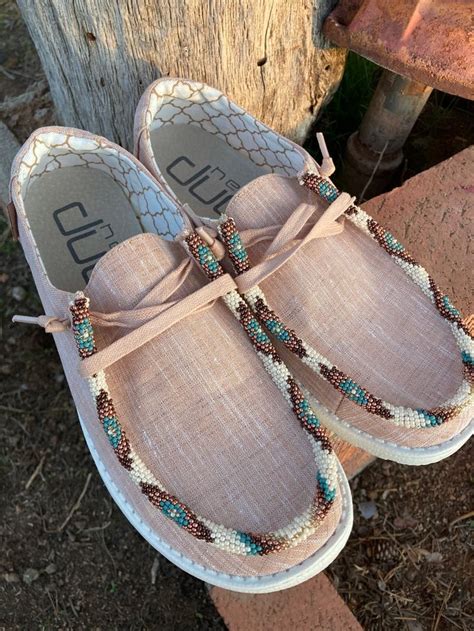 Hey Dude Beaded Shoes Rose Gold Aztec Design Prairie Faith Designs