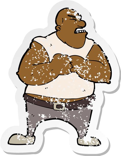 Retro Distressed Sticker Of A Cartoon Violent Man Vector Art