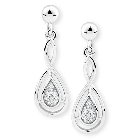 Drop Earrings With Diamonds In Sterling Silver