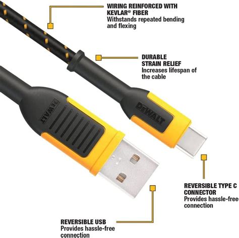 Dewalt Phone Charger Usb A To Usb C Reinforced Braided Cord 4 131 1361 Dw2 Acme Tools