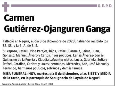 Carmen Guti Rrez Ojanguren Ganga Esquela Necrol Gica El Correo