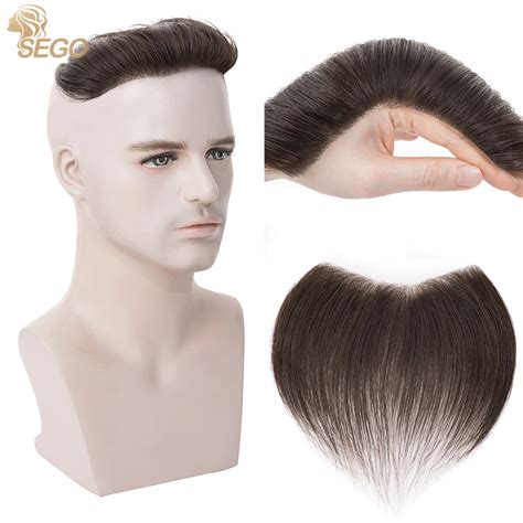 Sego 2x16cm Front Hairline Men Toupee Natural 100 Human Hair Frontal Male Wig V Loop Pu