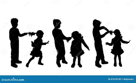 Vector Silhouette of Siblings. Stock Vector - Illustration of young ...