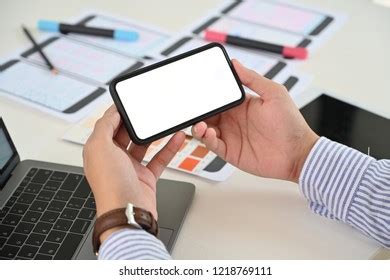 Businessman Hand Holding Blank Screen Mobile Stock Photo