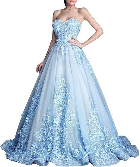 Nuojia Damen Blumen Appliques Ballkleider Prinzessin Lang Abendkleider