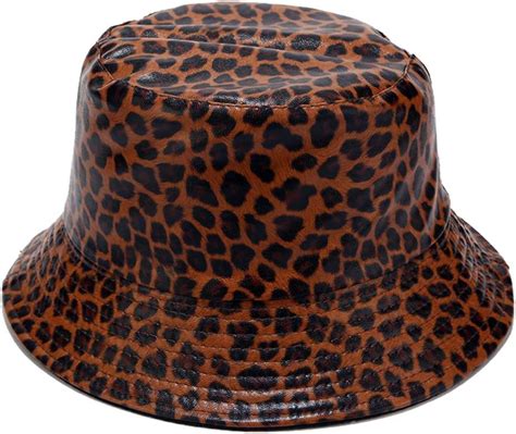 Leopard Print Bucket Hat Pu Leather Cheetah Animal Pattern Rain Hats