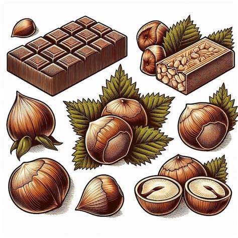 Set Of Hazelnuts Kernels Shells And Leaves For Packaging Or Labels