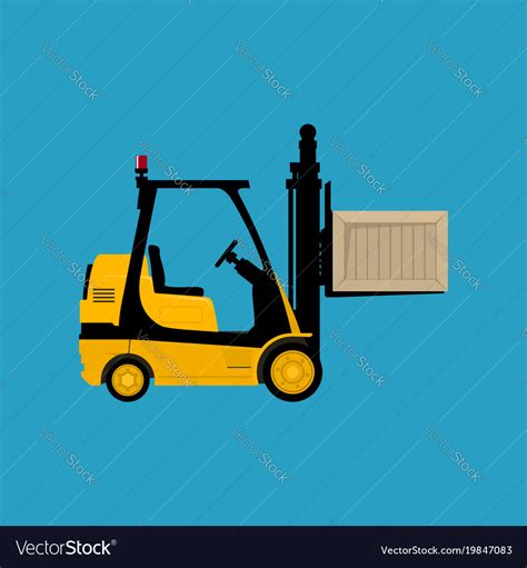 Yellow Vehicle Forklift Picks Up A Box Isolated Vector Image