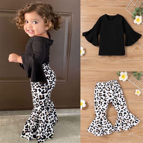 Daqian Infant Girls Leopard Print Ruffle Suit, 2-5 Years, Black ...