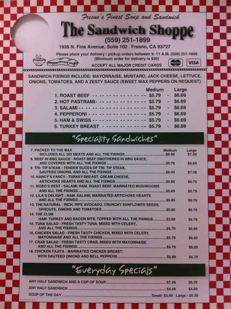 Sandwich Shoppe Menu, Menu for Sandwich Shoppe, McLane, Fresno - Urbanspoon/Zomato