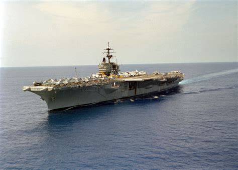 A Port Bow View Of The Aircraft Carrier USS SARATOGA CV 60 Underway