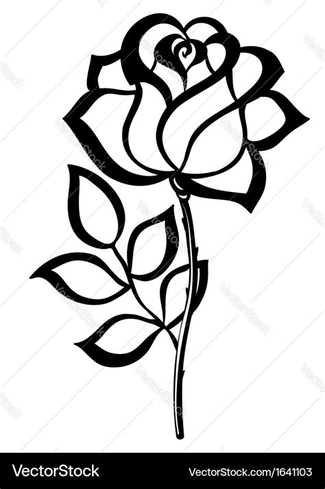 Black silhouette outline rose isolated on white Vector Image