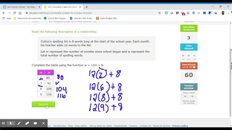 8th Grade Ixl Complete A Table For A Linear Function D9b Youtube