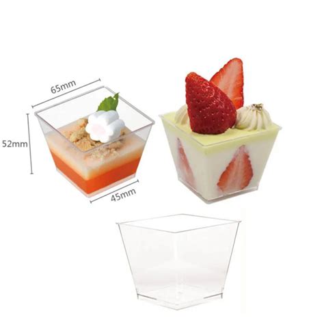 Disposable Plastic Ps Dessert Cup With Lid 2 3 4 5oz Mini Square