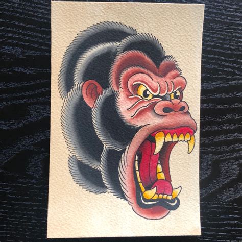 Traditional Gorilla Head Tattoo Flash