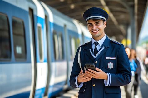 Premium AI Image | A train conductor stands next to a train