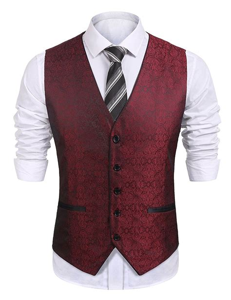 Coofandys Mens Paisley Embroidery Dress Tuxedo Vest Wedding Formal