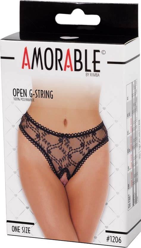 Amorable By Rimba Transparante Kanten String Met Open Kruis Zwart