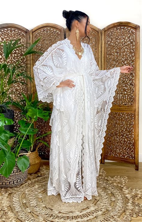 Lace Kaftan White Lace Kaftan Brides Lace Robe Kimono Robe Etsy