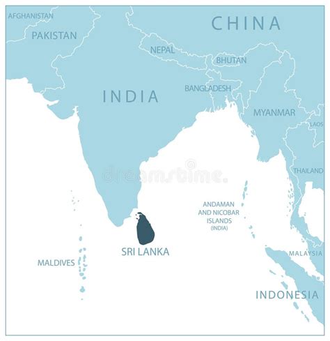 Sri Lanka Blue Map With Neighboring Countries And Names Stock