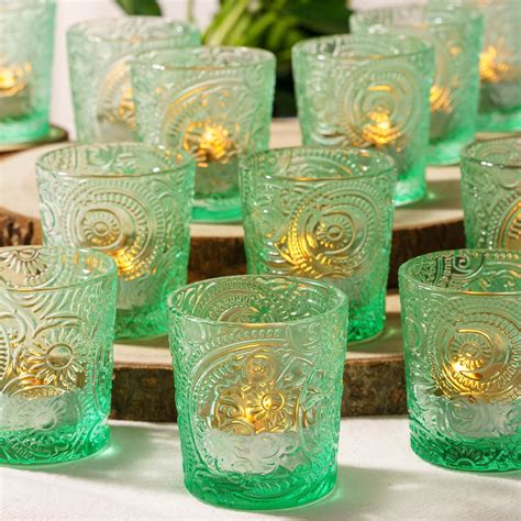 Sun Moon Star Embossed Glass Tea Light Candle Holder For Party Decor 6 Green