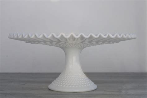 Vintage Fenton Hobnail Milk Glass Cake Stand Large Pedestal Plate