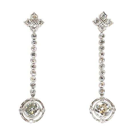 Art Deco 160 Carat Diamond Solitaire Drop Earrings For Sale At 1stdibs