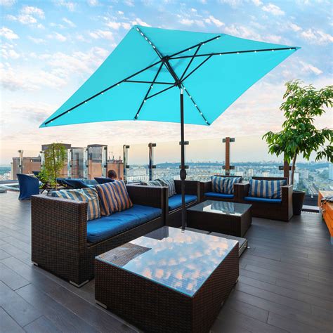 Cozyhom X Ft Patio Rectangular Umbrella With Led For Outdoor And