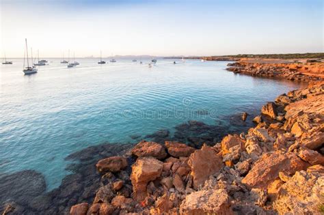 Cala Saona Beach on Sunset, Formentera, Spain Stock Image - Image of ...