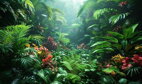 Premium Photo | A jungle with a forest of tropical plants and flowers