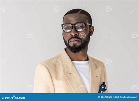 Portrait Of Handsome Young African American Man In Eyeglasses Looking