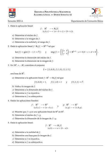 Algebra Ejercicios 12 Álgebra Lineal EPN Studocu