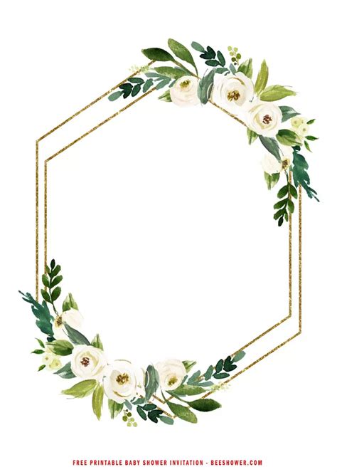 Free Printable Greenery And Gold Frame Baby Shower Invitation