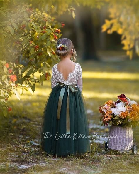 Olive Green Tulle Flower Girl Dress Fall Flower Girl Dress Rustic