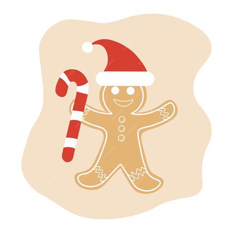 Premium Vector Gingerbread Man In Santa Hat With Cane