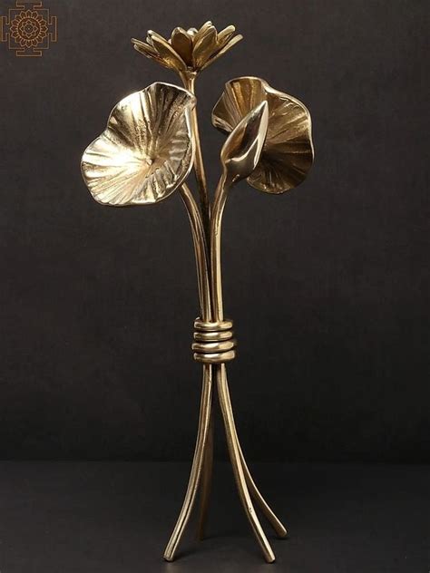 Brass Plant With Flowers And Buds Showpiece For Table Decor