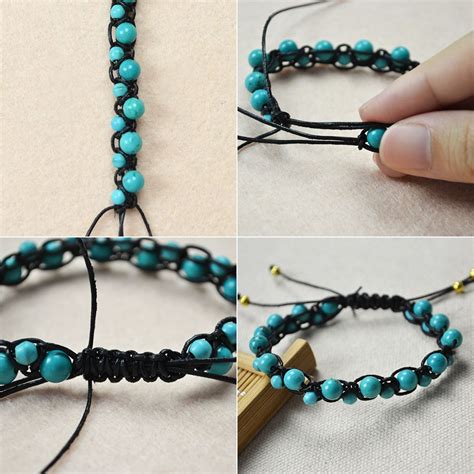 Turquoise Beaded Leather Cord Braid Bracelet Bead Leather Braided