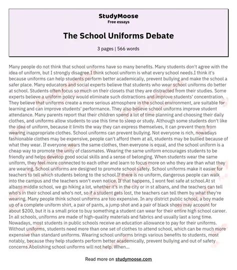 The School Uniforms Debate Free Essay Example