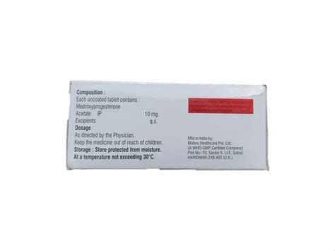 Medroxyprogesterone Acetate Ip 10 Mg Packaging Type Box Tablet At