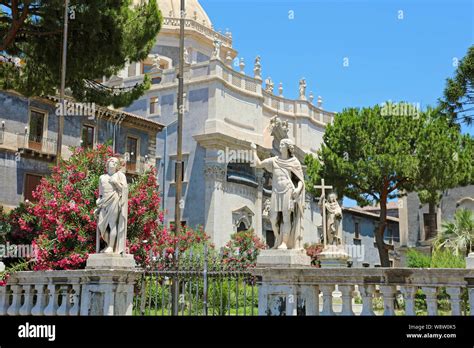 Detail Of Statues Of Piazza Del Duomo Square In Catania Sicily Italy