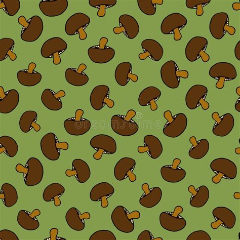 Vector Doodle Hand Drawn Style Seamless Pattern With Forest Mushrooms