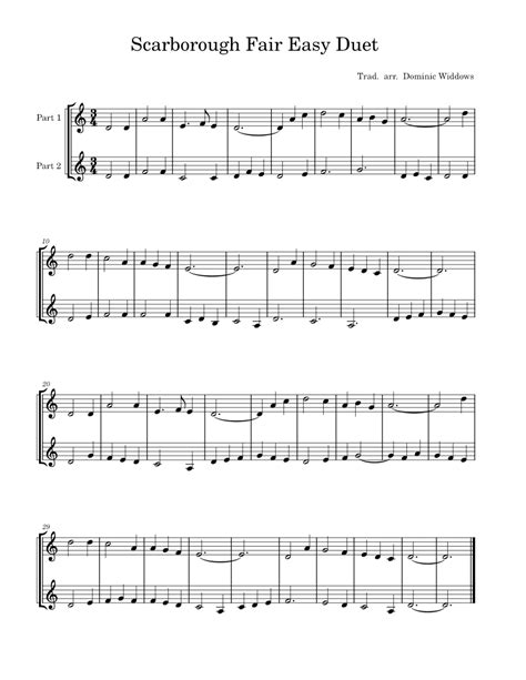 Scarborough Fair Easy Duet Sheet Music For Violin String Duet