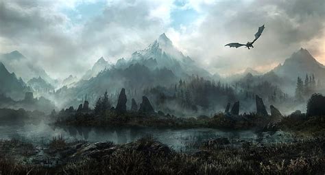 HD wallpaper: clouds, dragons, elder, fantasy, flight, landscapes ...