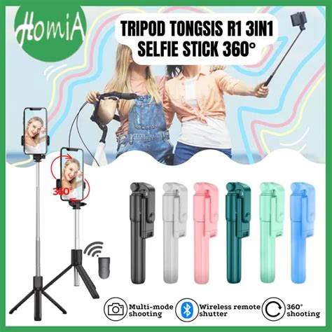 Tripod Tongsis R1 3in1 Mini Selfie Stick 360° Wireless Bluetooth