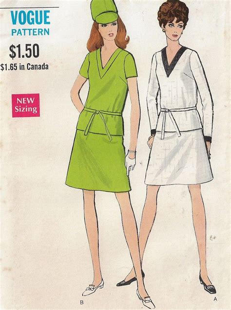 1970s Womens Two Piece Dress With V Neckline And Sleeve Variations Vogue Sewing Pattern 7323 Size