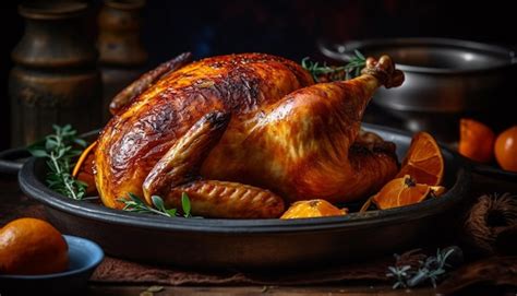 Premium Ai Image A Rustic Table Displays A Homemade Roast Turkey With